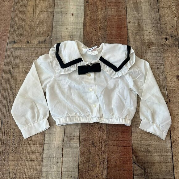 Vintage K.L.L. Baby Sailor Shirt 3T White & Black Bowtie Collar - Picture 1 of 6